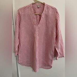 L.L.Bean Size Medium Red White Linen Striped Tunic Top V Neck Lightweight size M
